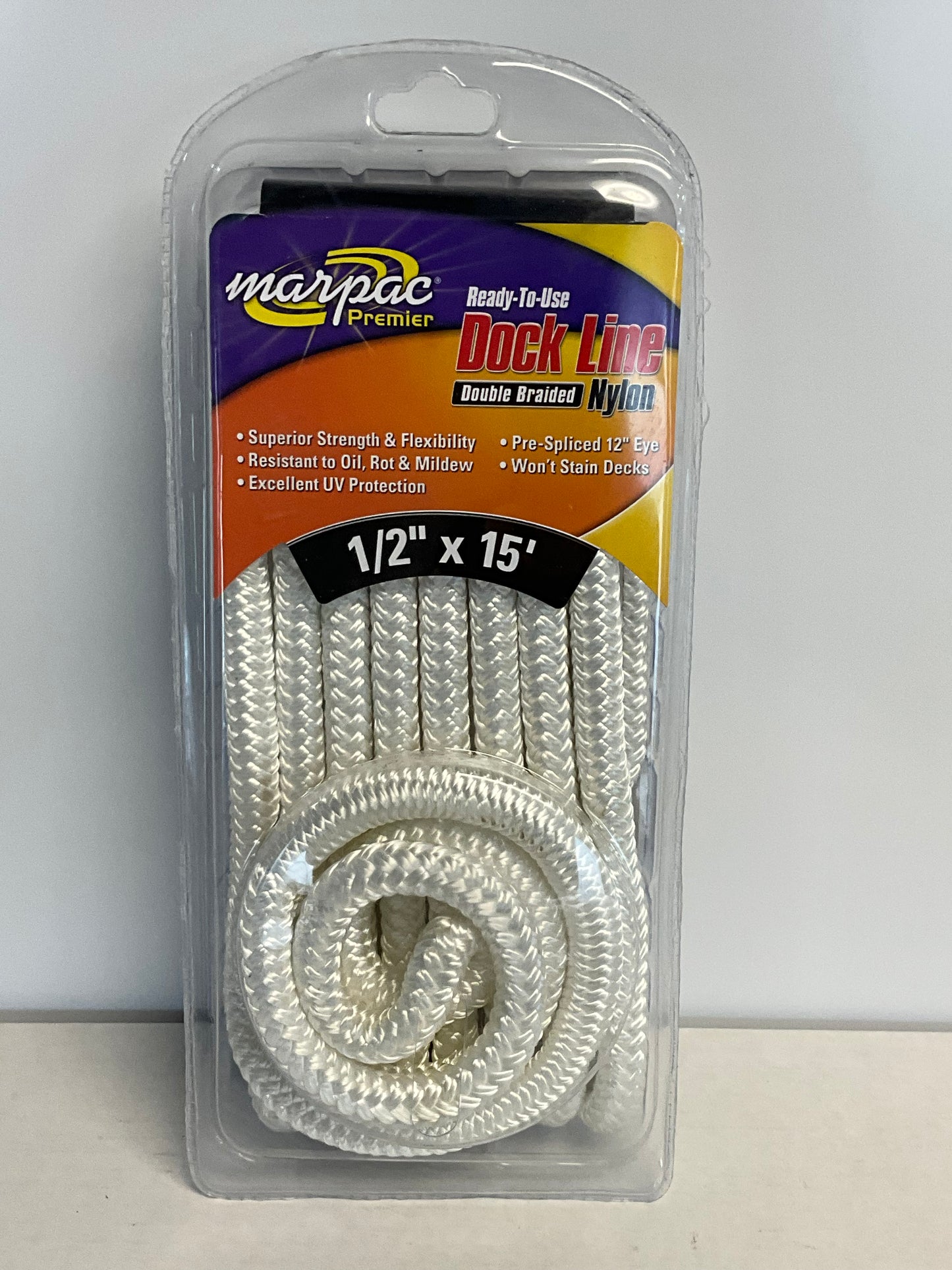 White Double Braided Dock Line 1/2” x 15’